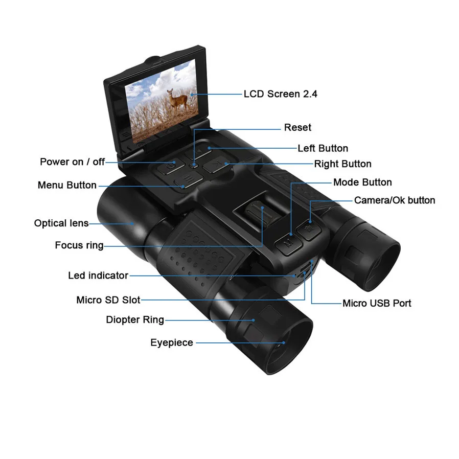 12X32 Outdoor 2.5K Digital Photography Video Camera  Birdwatching Binoculars 2.4'' LCD Display Starlight Night Vision Binoculars