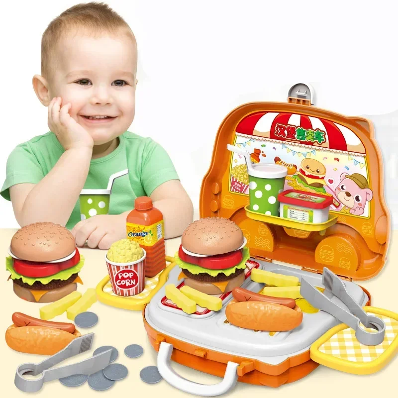 

[Funny] Play house toy 32pcs/set Hamburg store car toy can clip food kitchen Pretend chef cooking toy kids child gift