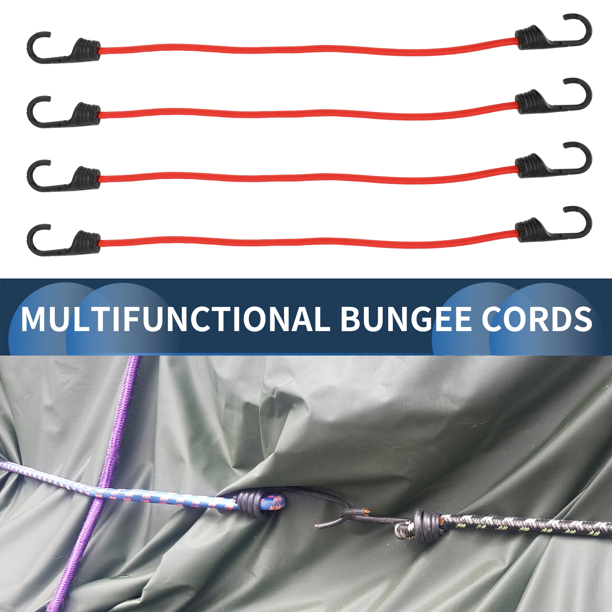 

X Autohaux Многофункциональная эластичная веревка для багажа 60 см Регулируемые шнуры для банджи Красный 4 шт.