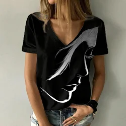 Abstract Portrait 3D Print T-Shirts Women's Fashion Oversized Short Sleeve V-Neck T-Shirt Female Streetwear Sexy Girl Tees Tops