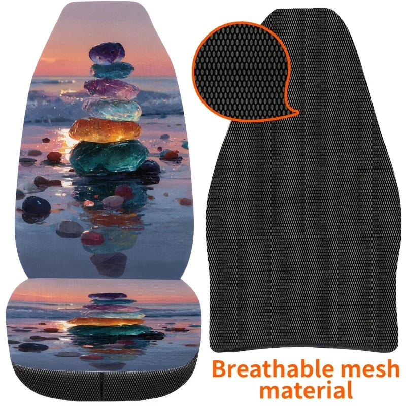 Two Colorful Glass Stone Printed Car Seat Covers That Are Easy To Clean, Featuring Stylish And Fun Patterns Suitable For All Sea