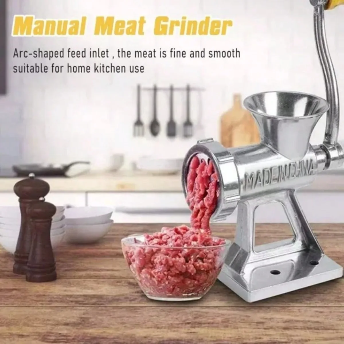 

Manual Meat Grinder, Heavy Duty Cast Iron Hand Meat Grinder with 1 Cutting Blade, 2 Cutting Plates, 3 Sausage Tubes