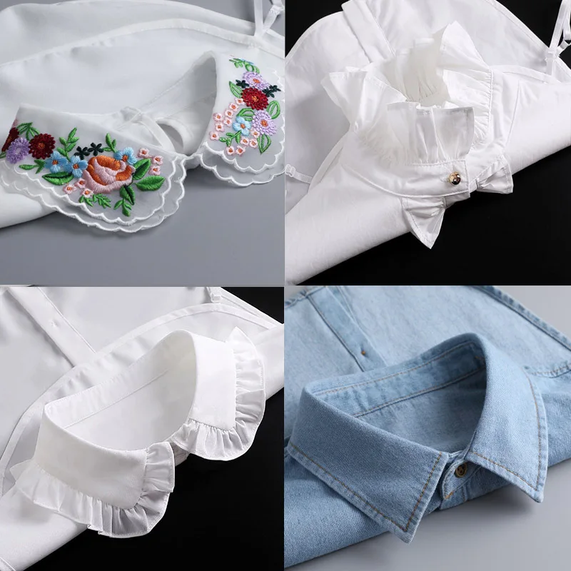 Fashion White Fake Collar Women Detachable Collars Lace Embroidery False Collar Pearls Detachable Collar Lolita Half Shirt