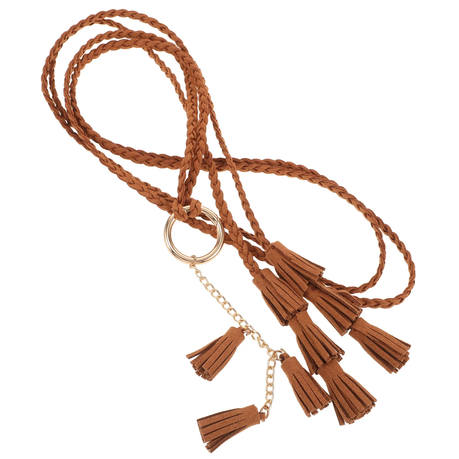 النساء بوهو شرابة حبل مضفر حزام خمر المنسوجة البني الزخرفية ملحق لفساتين وتتسابق أحزمة 120 سنتيمتر للنساء