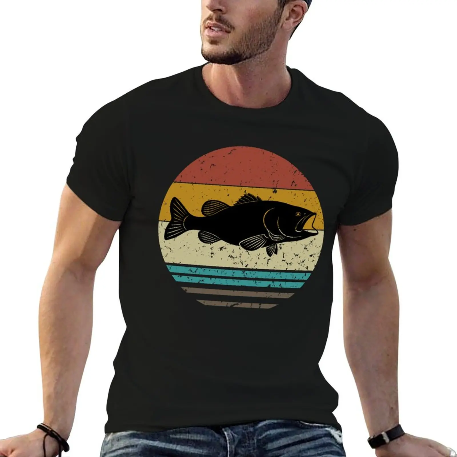 

Bass Fishing Fish Vintage Retro Bass Fishing lovers T-Shirt cotton tshirt 100% t shirts for man graphic tees T-Shirt