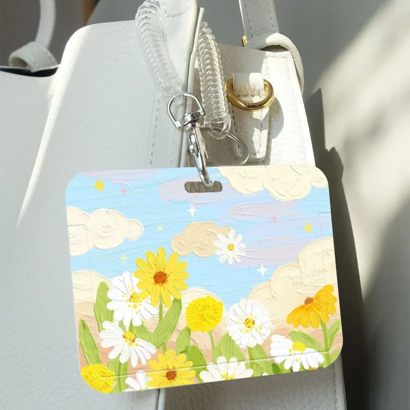 Beautiful Sunflowers Acrylic Card Holder Photocards Display Credit ID Bank Card Protective Case Keychain Pendant Fashion