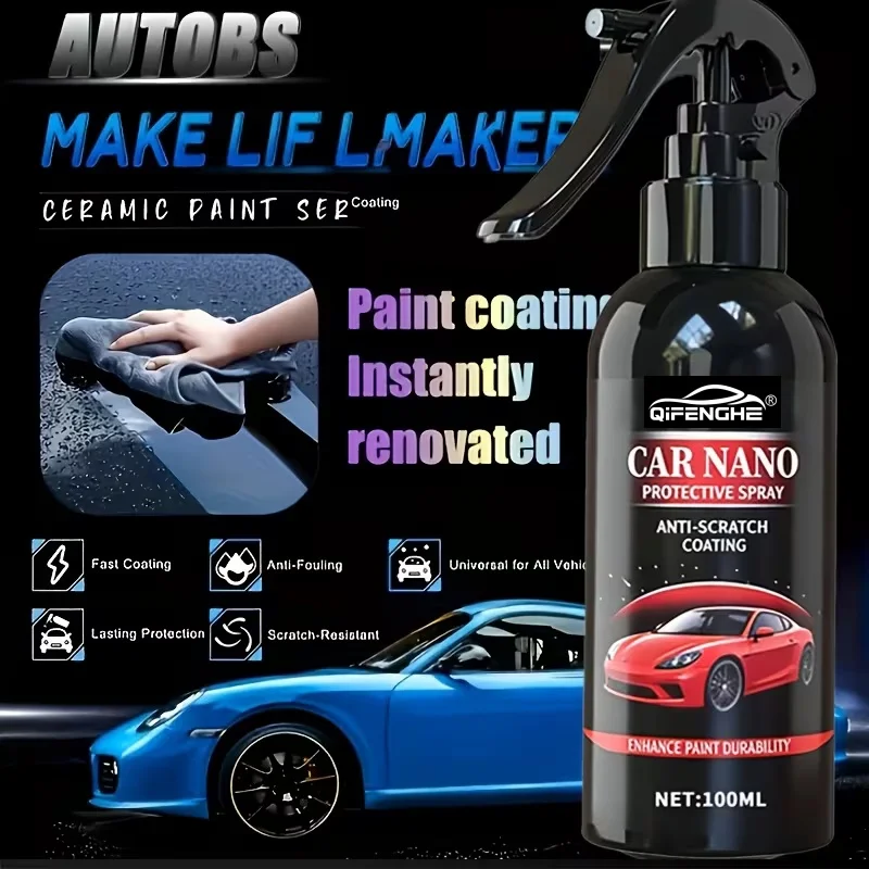 Car Nano Coating Spray Kit, Anti-Scratch Protective Agent with Microfiber Towel, Hydrophobic Paint Sealant for Auto Gloss & Prot