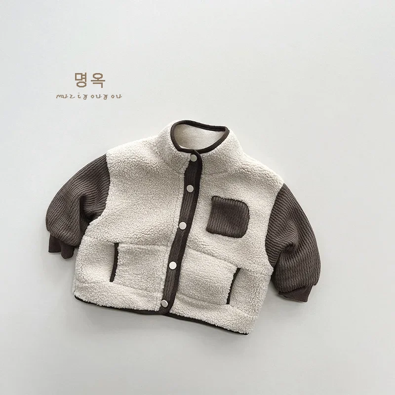 Autumn Winter Children Thicken Plush Warm Coat Casual Kid Patchwork Long Sleeve Tops Boy Girl Baby Fleece Jacket Toddler Outfits