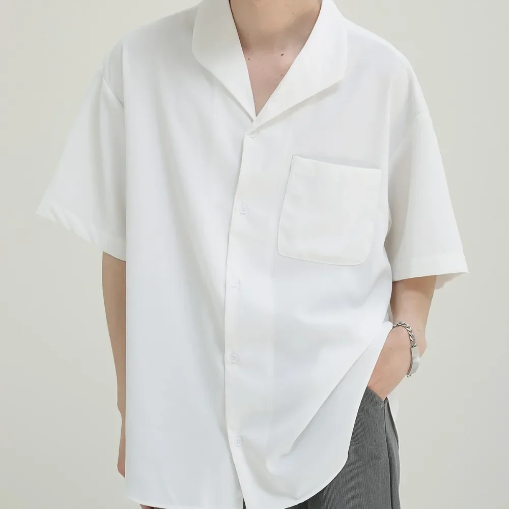 Thin Solid Men Shirts Casual Breathable Basic Summer Simple Commuting Versatile Straight Japanese Style Pockets Fit Chill Gentle