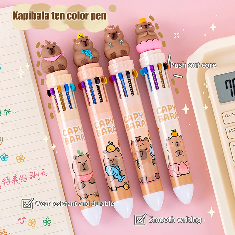 

0.5mm Cartoon Capybara 10-Color Ballpoint Pen Cute Capybara Colorful Ink Pressing Pen School Stationery Office Supplies