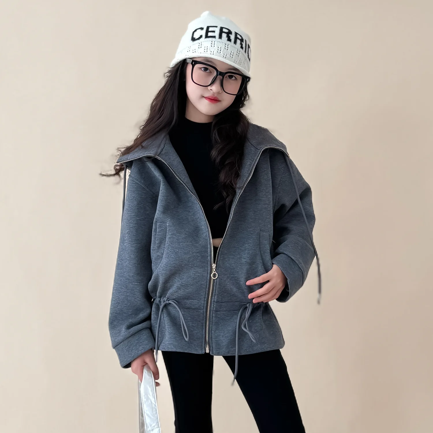 2026 winter autumn Girls clothes long Sweatshirt Kids teens Child solid grey red hooded jacket dress 4 8 9 10 11 12 year fashion