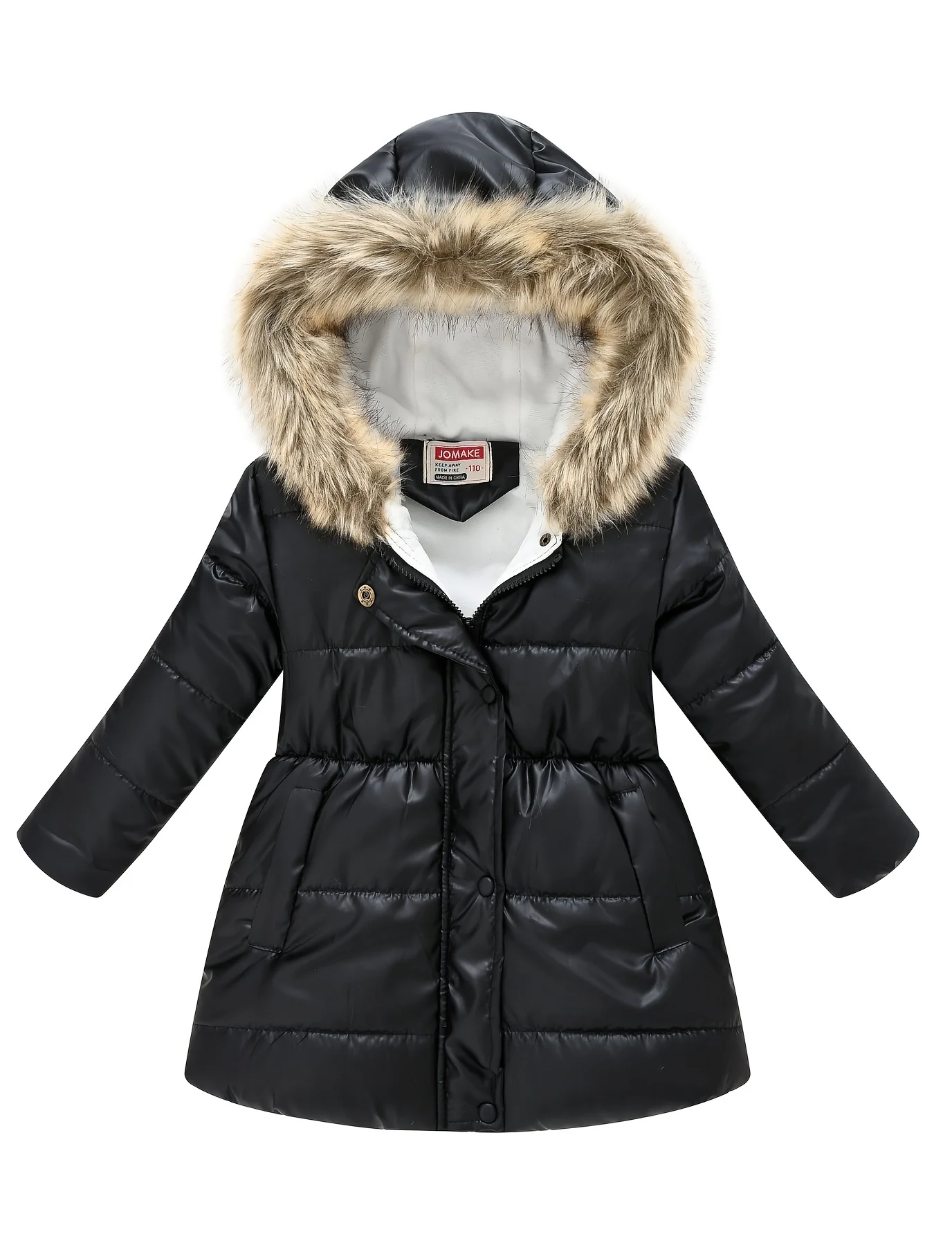 Girls Dressy Cute Thermal Thickened Hooded Jacket, Down Alternative Padded Outwear For Winter