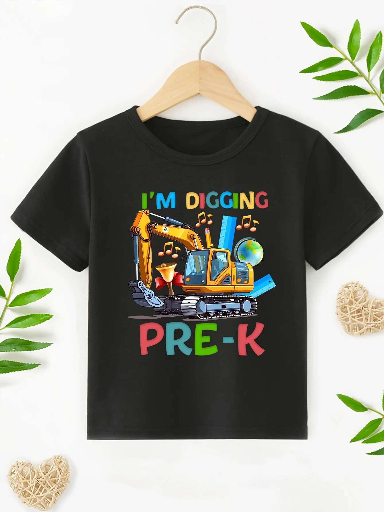 Funny back‑to‑school themed print I'M DIGGING PRE‑K paired with cool cartoon excavator pattern perfect for preschool little boys