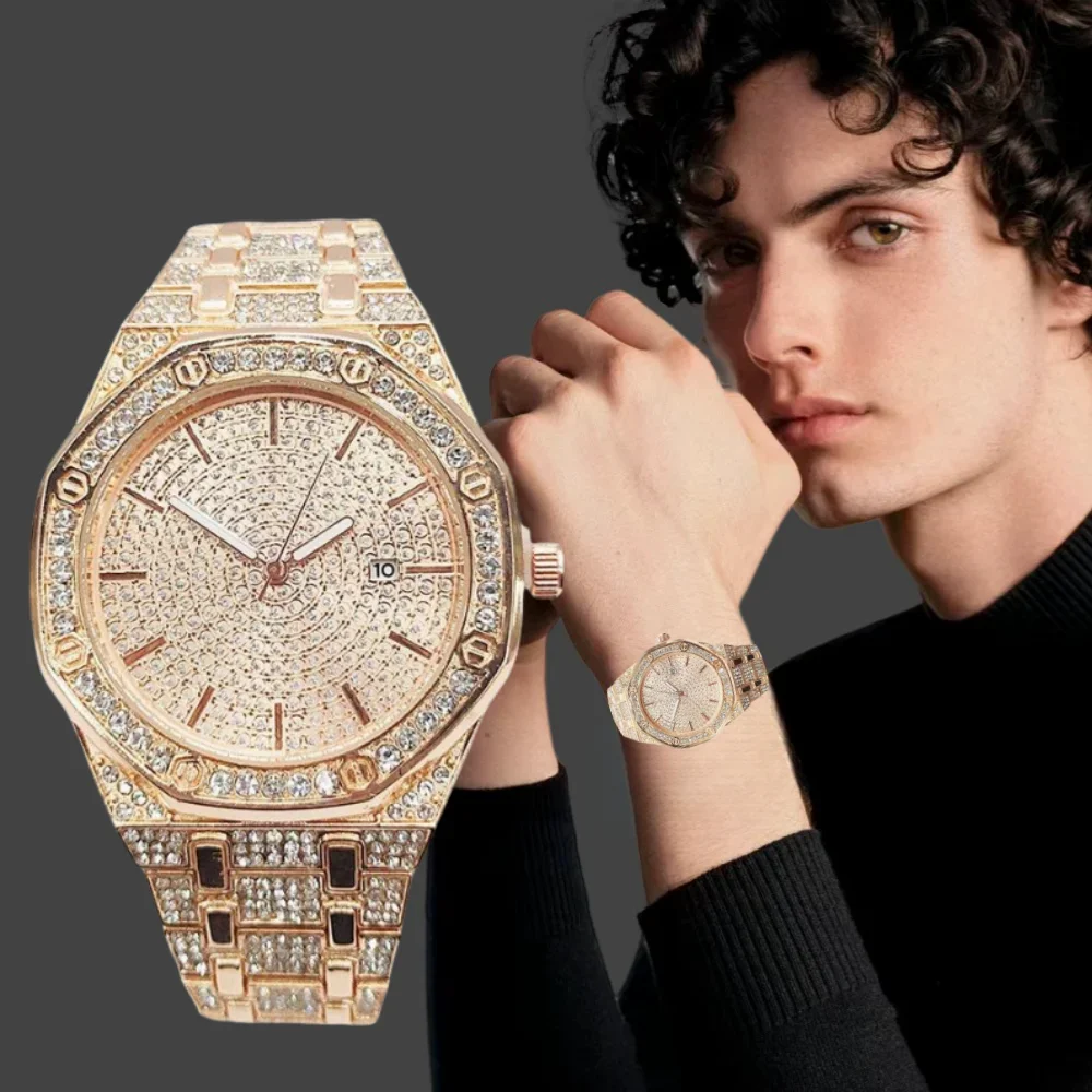 Men\'s Quartz Watch with Diamonds From The High-end Brand Full Sky Stylish All Diamond Watch for Man