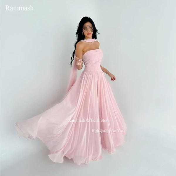 

Rammash Long Pleat Chiffon Evening Dress 2024 Sexy Cape Sleeveless Women's Vestidos De Fiesta Robes De Soirée Formal Prom Gowns