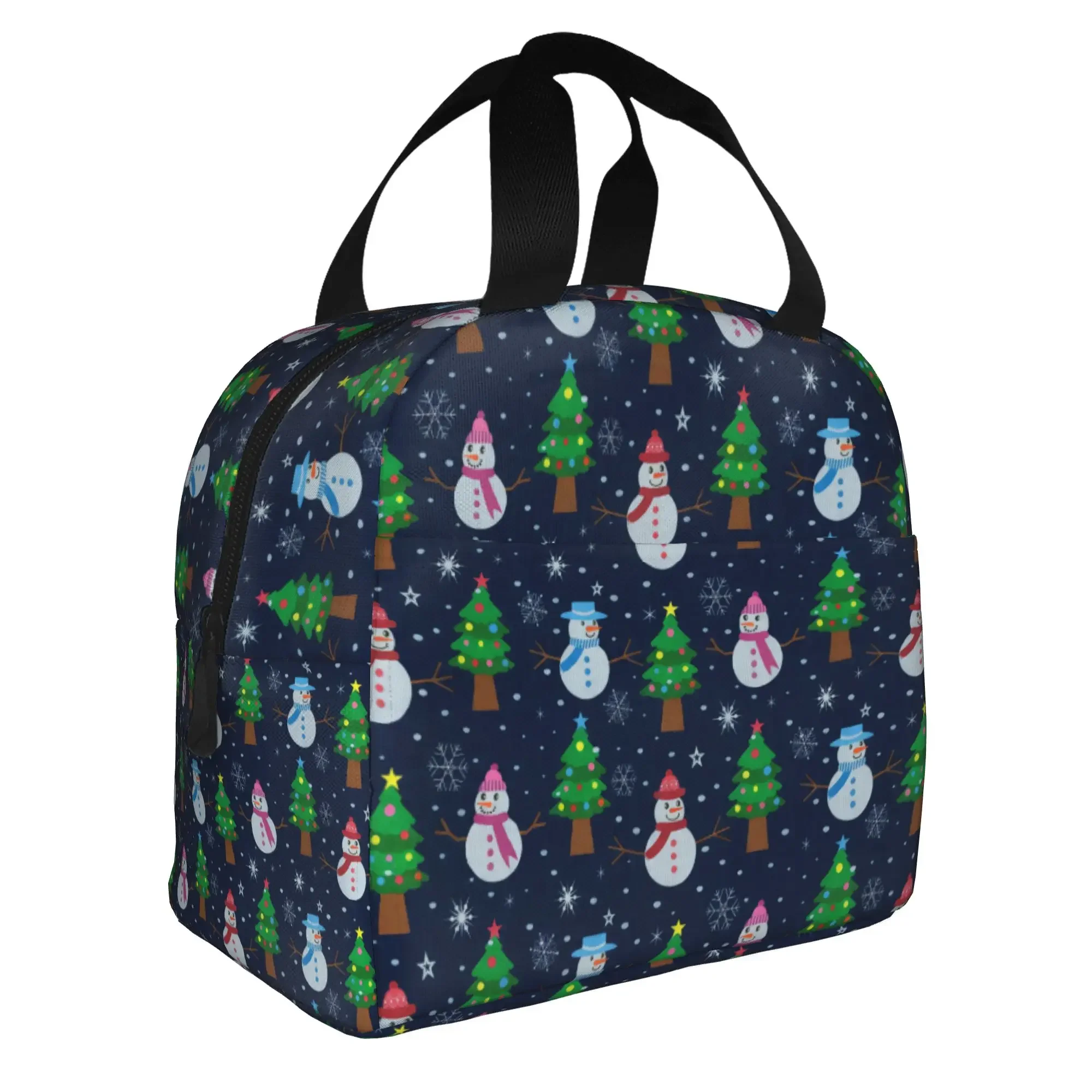 Snowman Christmas Trees Snowflakes Lunch Bag Men Women  Cooler Warm Insulated Lunch Box for School