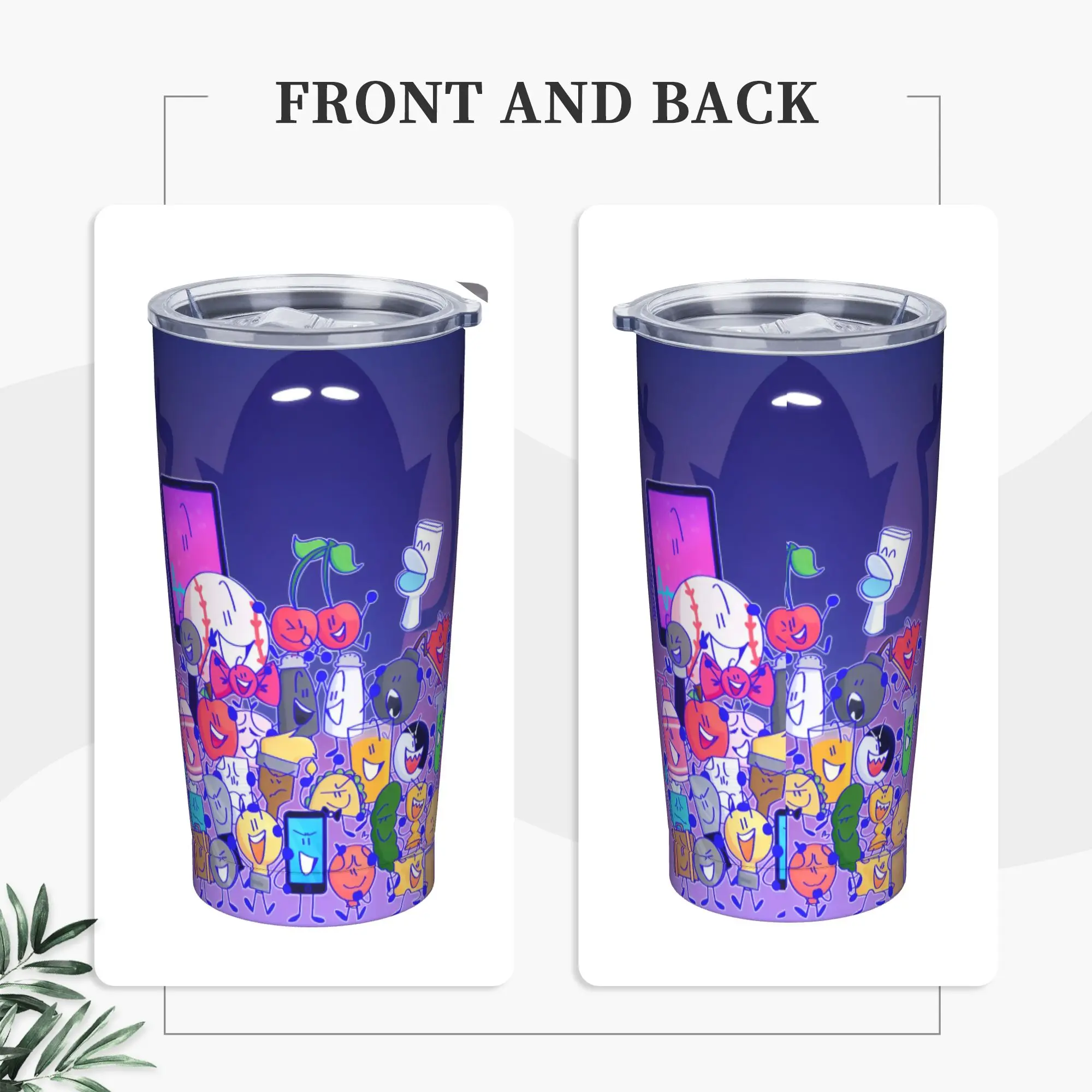 BFDI Inanimate Tumbler Vacuum Insulated Battle for Dream Island Coffee Cups with Lid Straw Smoothie Tea Mugs Hot Cold Drink 20oz