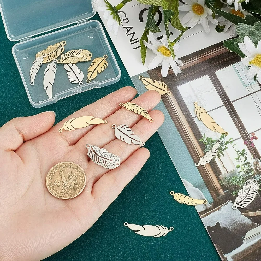 16 ชิ้น 2 สี 4 รูปแบบสแตนเลส Leaf Links Leaf Link Connector Charm Links 1.4-1.8 มิลลิเมตรรูโลหะเชื่อมต่อตัวเชื่อมต่อ Leaf