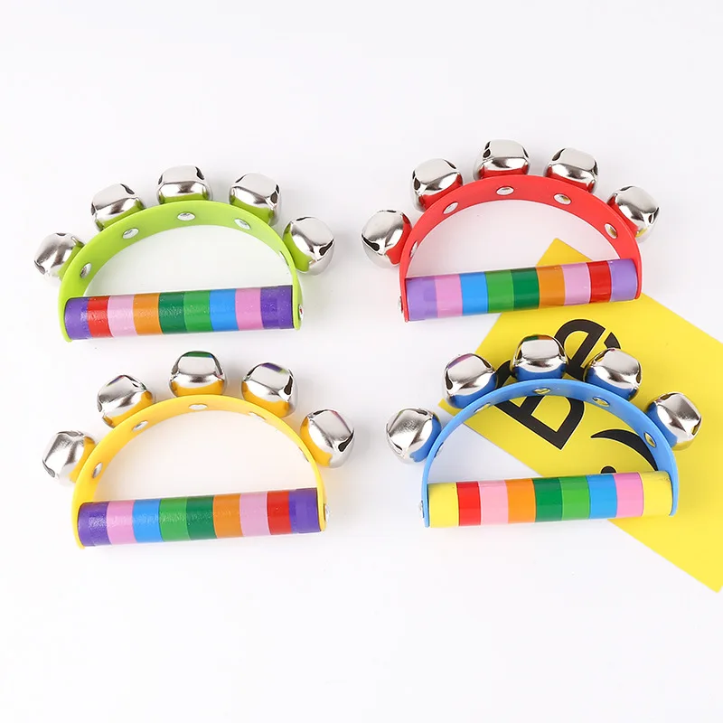 HOT SALE Wooden Five-bell Semicircle Hand Rattles Music Early Education Musical Instruments Toys Color Semicircle Hand Rattles