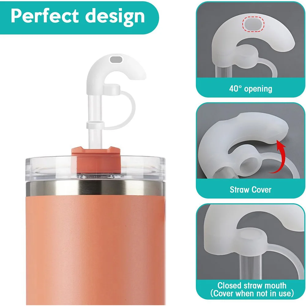 Anti-Wrinkle Straw Topper Reusable Silicone Straw Stopper With Cover Sideways Suck Design 9mm Straw Leak Stopper For Stanley Cup