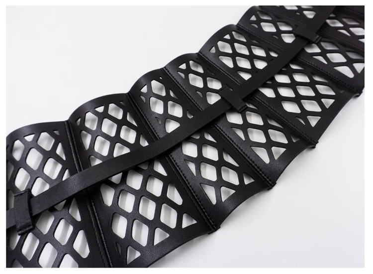 Openwork Mesh Bodice-Style Waist Seal, Leather Women's Fashion Three-Dimensional Curved Shape, Wide Belt Decoration Wais