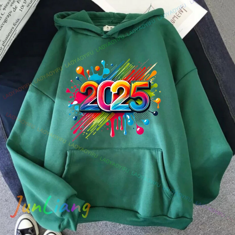 สวัสดี2025สวัสดีปีใหม่พิมพ์ผู้หญิงผู้ชายHoodieผู้ชายบุรุษHoodiesเสื้อผ้าผู้ชายHoodedเสื้อเสื้อ