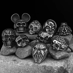 2024 Men's 316L Stainless-Steel Rings Motorcyclist Face To Face Double Skull Ring Gothic Punk Jewelry Boyfriend Gift