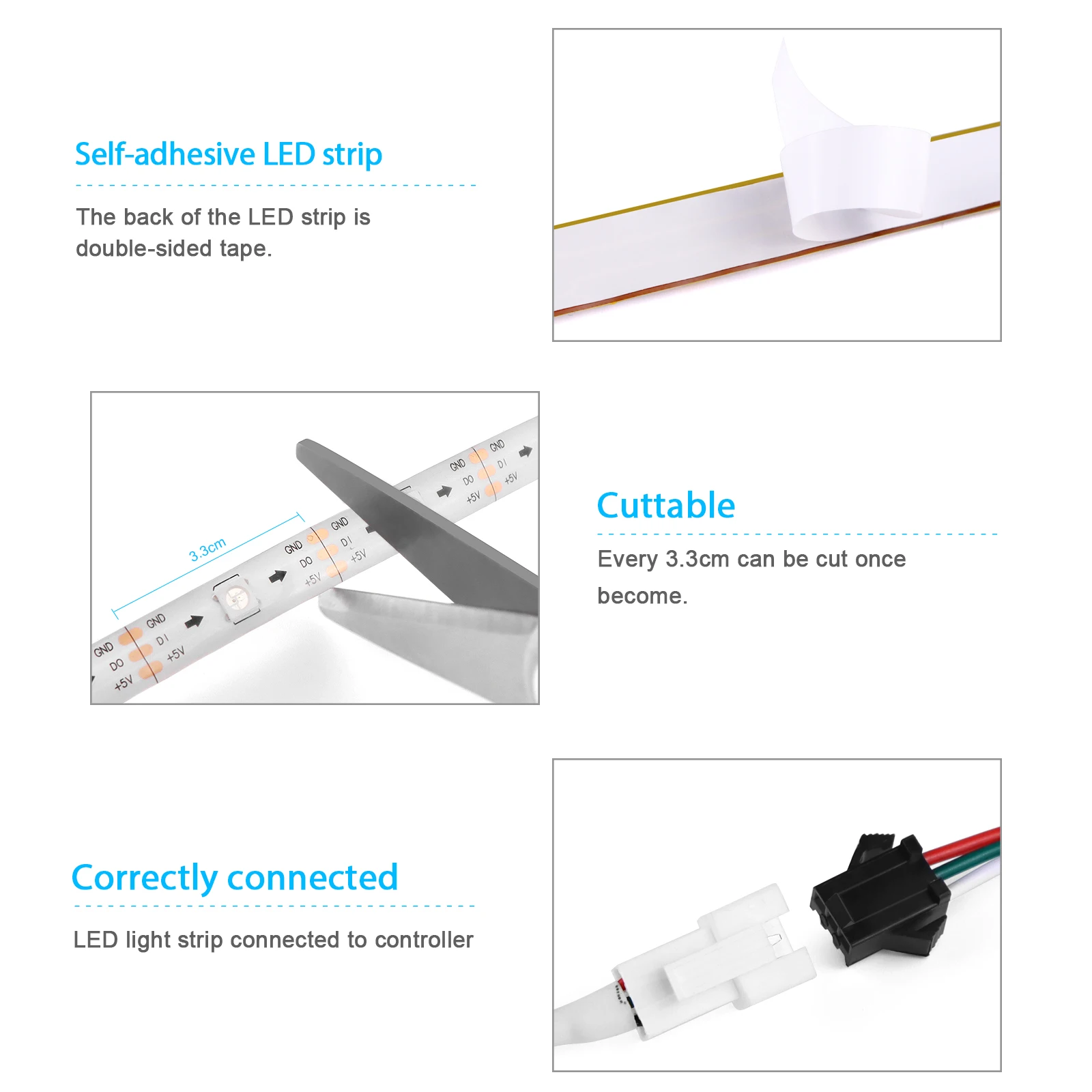 5V USB RGBIC LED Strip，2M 3M 5M IP65 Waterproof LED TV Light With Bluetooth APP and Remote Control For Backlight decor Lighting