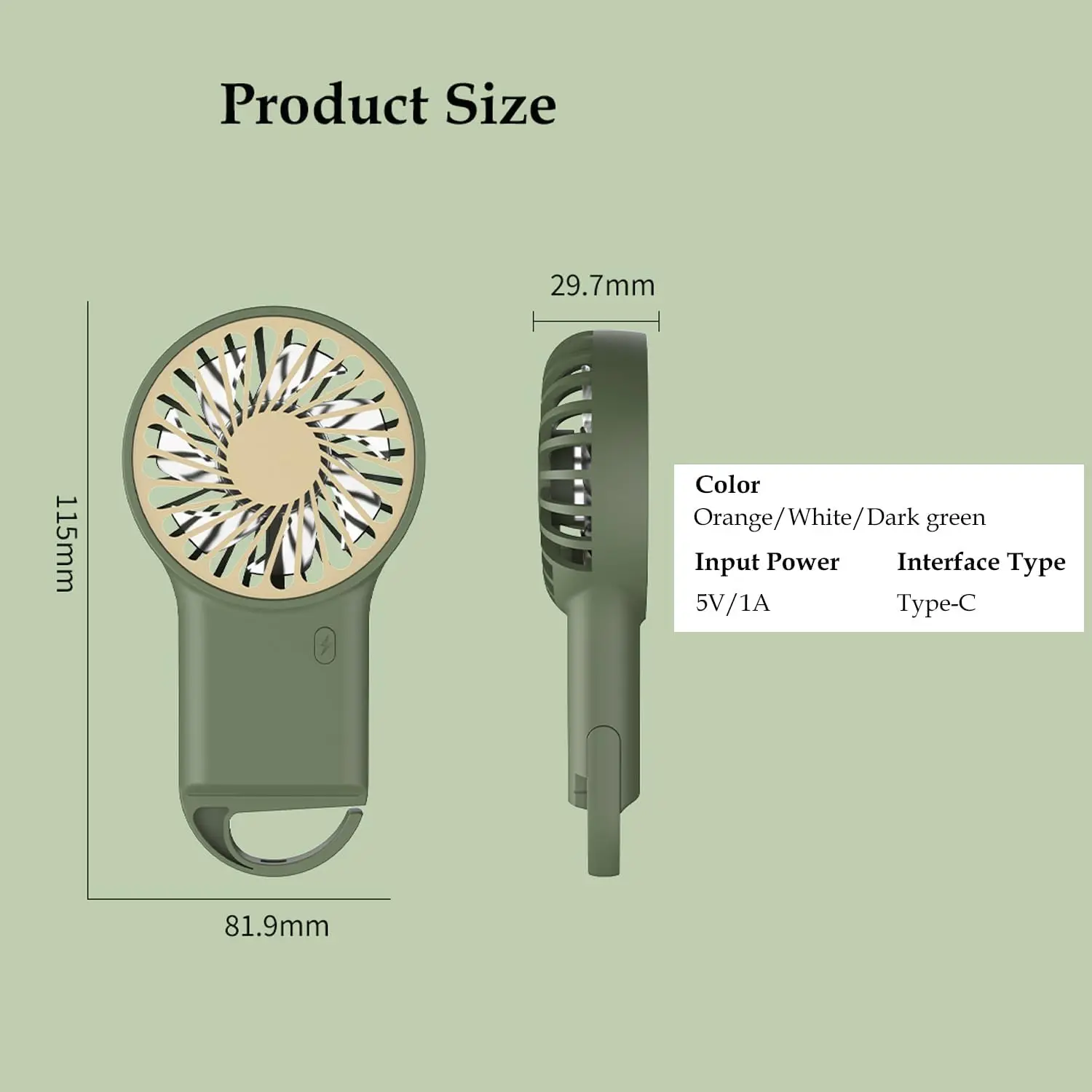 Mini Portable Fan Powerful Handheld Fans Rechargeable 3 Speeds Personal Small with Hook Small Personal Desk for Indoor Outdoor