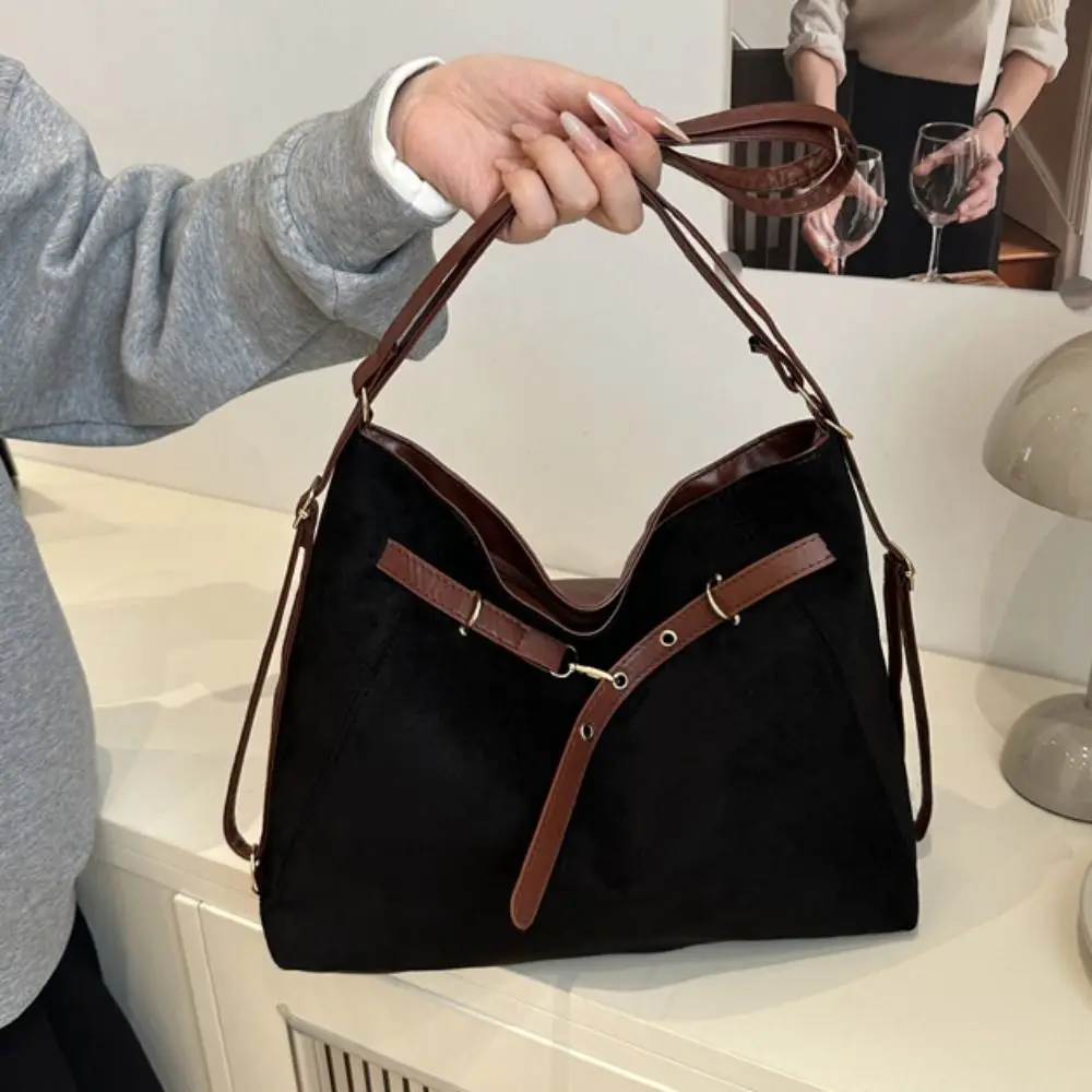 

Trendy Large Capacity Suede Tote Bag Elegant Vintage Retro Crossbody Backpack Pure Color Handbag Underarm Bag Autumn and Winter