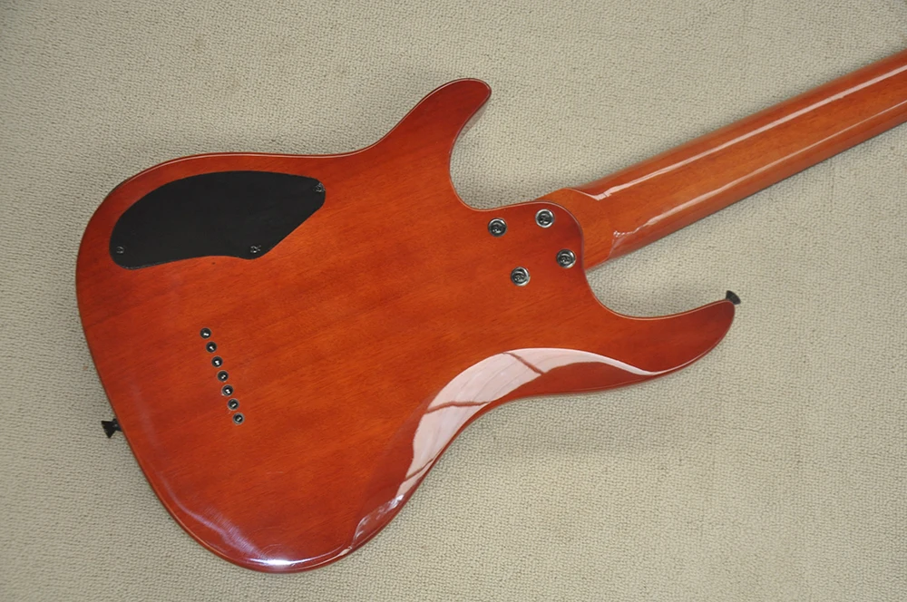 7 Strings Golss Black Electric Guitar with 24 Frets,Rosewood Fretboard,Flame Maple Veneer,Customizable