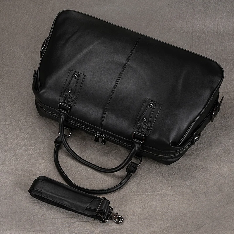 Fashion New Design Leather Travel Bag Soft Cowskin Duffle Bag Black Travel Duffle bag Weekend Bag of men women luggage bag 50 cm