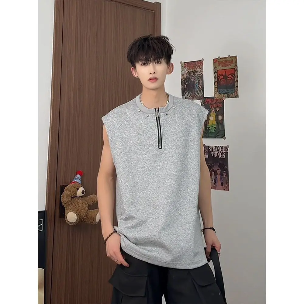 Men Casual Knit Tank Top Solid Color O Neck Summer Wear For Daily Activities