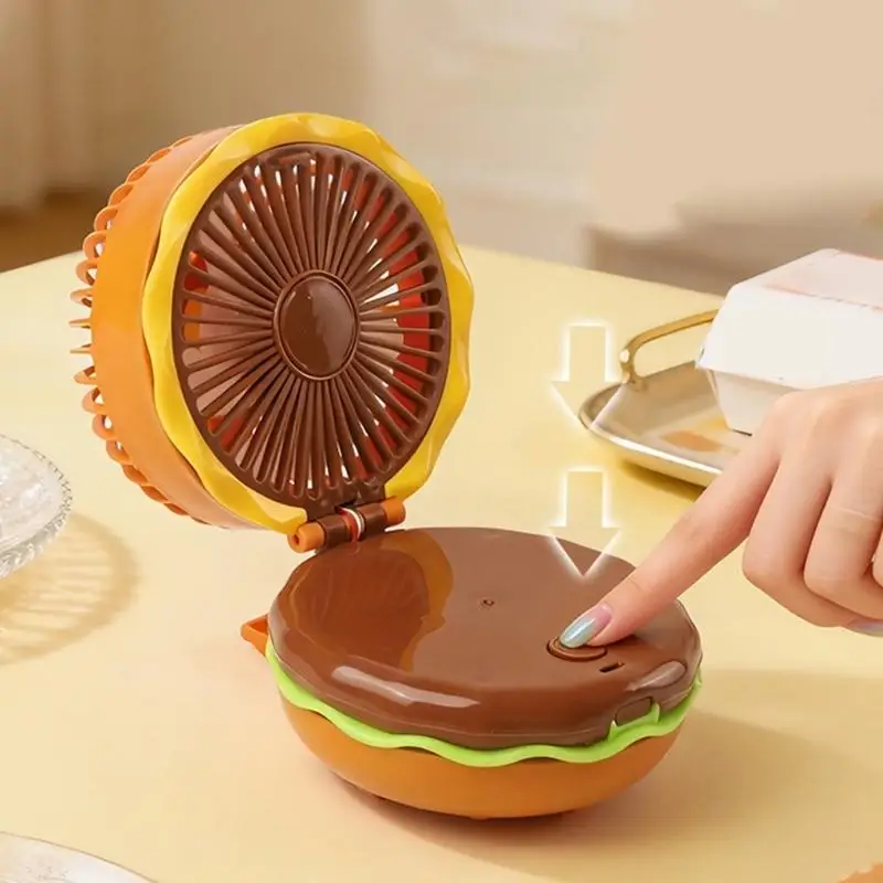 Battery Power Hamburger Shaped Table Handheld Fan Single Speed For Bedside Office Or Outdoor Activity F19E