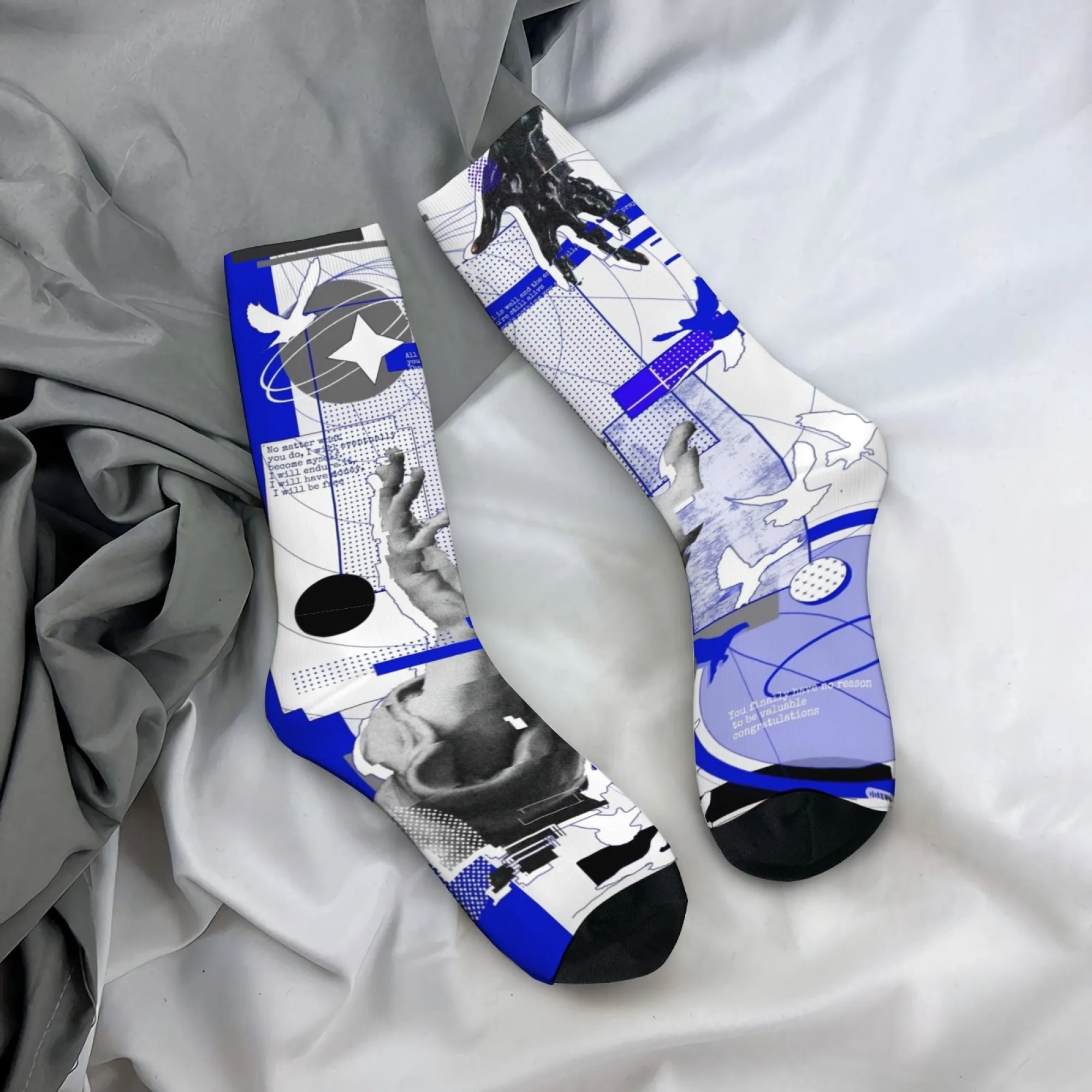 Klein Blue Patchwork Art Socks Smooth Toe Reinforced Wrinkle-Resistant Men's Socks Cycling Hiking Camping Fashion Novelty Socks