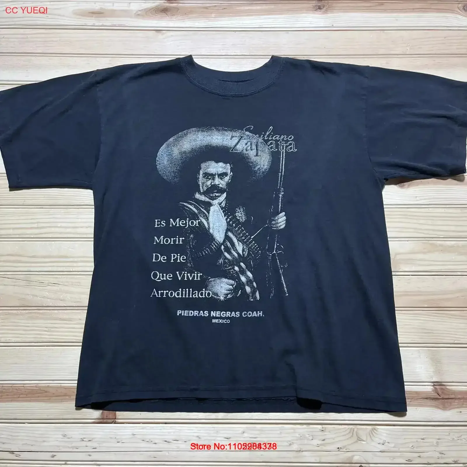 Vintage Emiliano Zapata camiseta leyenda mexicana retrato tamaño grande lavado ropa de diseñador transpirable vintage lavado