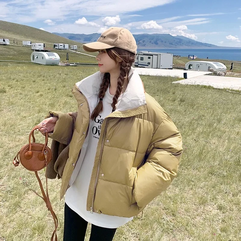 Sweet Parkas for Women Autumn Winter Short New Korean Fashion Thicken Warm Jackets Ladies Solid Casual Oversized Female Coats