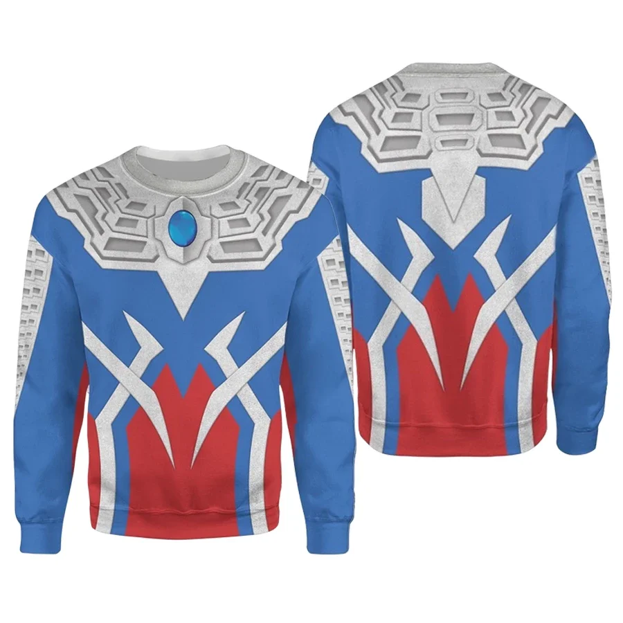 Ultraman Tiga Cosplay Hässlicher Weihnachtspullover 3D-Druck Rundhalspullover für Männer Frauen Jungen Mädchen Anime Weihnachtsfeiertags-Party-Pullover – Detail 3
