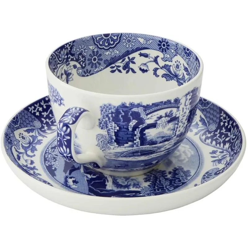 Imagem -02 - Portmeirion-conjunto Azul de Xícara e Pires Italianos Xícara de Chá Jumbo Caneca para Lattes Casa e Presentes Capacidade de 20 Onças