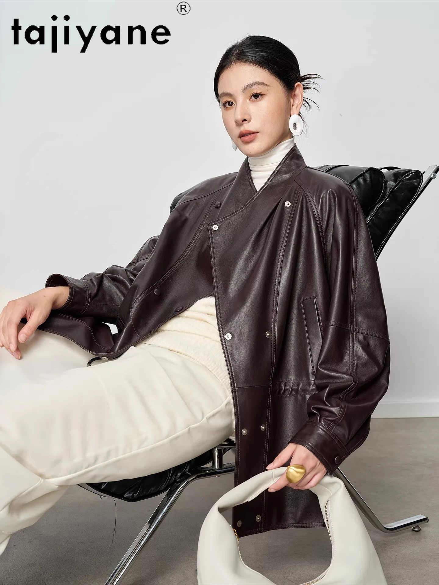 TAJIYANE 本革シープスキンレザージャケット レディース スタイリッシュ ミドル丈コート 本革ジャケット 2025年秋服 ドゥブレンカ