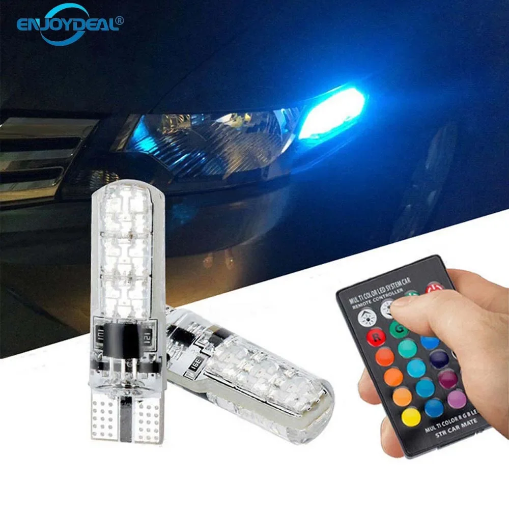 

New 2pcs T10 5050 SMD RGB 6 LED Auto Car Wedge Side Light Lamp LED Demo Lamp Bulb RGB LED Light Bulb W/Remote Controller Strobe