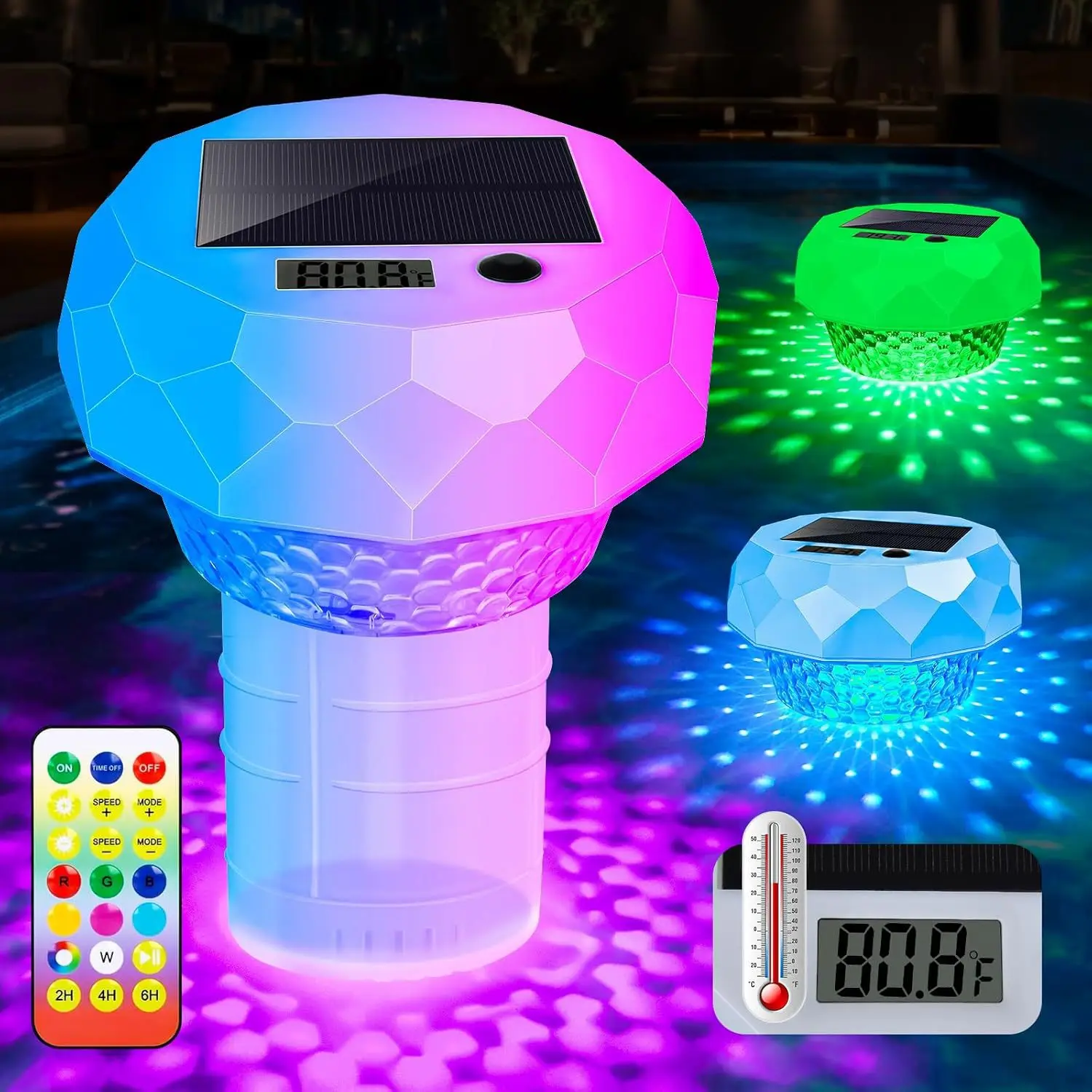 Floating Solar LED Pool Light with Temperature Monitoring and Cleaning Box for Reliable Outdoor Water Feature Use