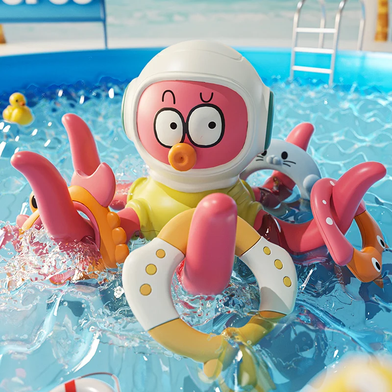 Baby Bath Toys Multi Tactile Grasp Sensory Toy  Cartoon Animal Octopus Throwing Ferrule Game Water Pool Beach Shower for Kids