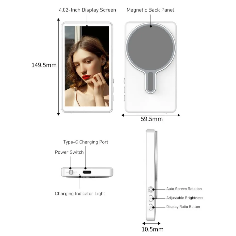 New Magnetic Selfie Display Screen LCD Display Wireless Selfie Monitor 4.02in Big Screen Phone Lens Monitor for Video Recording