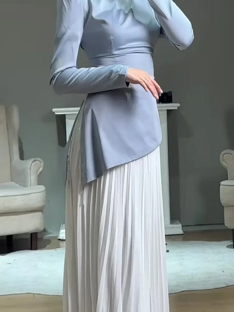 موضة المرقعة مطوي رداء فستان عادية عالية الخصر سوينغ الكرة فستان 2025 خريف جديد المرأة س الرقبة فستان سهرة بأكمام طويلة