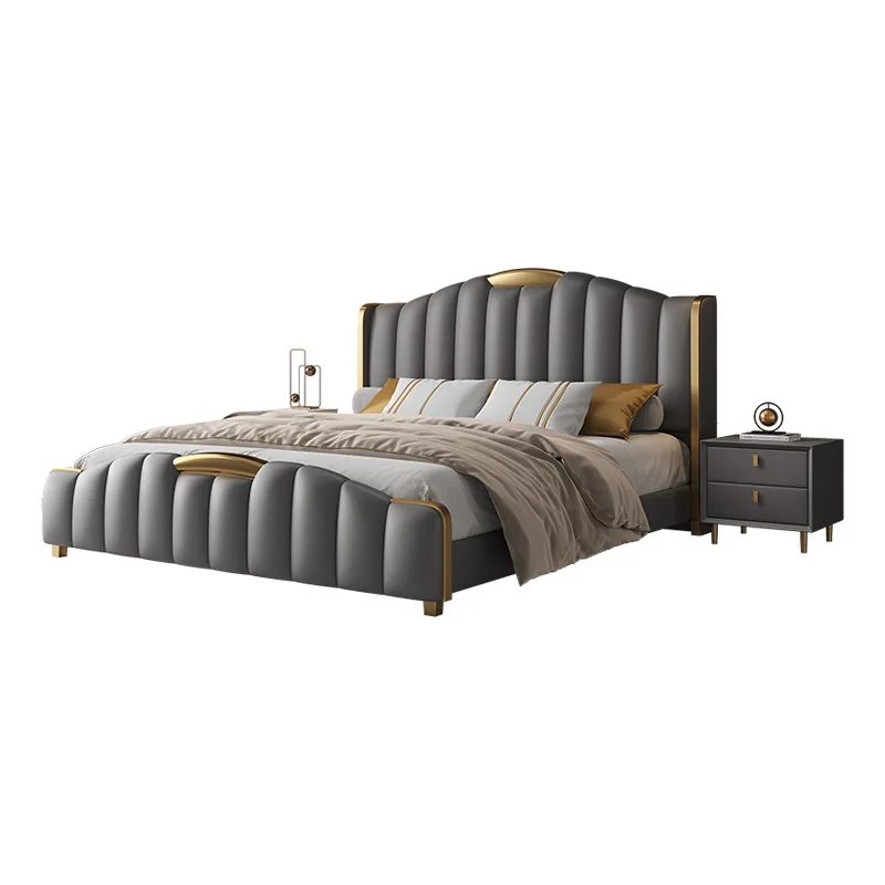 

Modern light luxury bed, flush edge master bedroom Internet celebrity solid wood bed