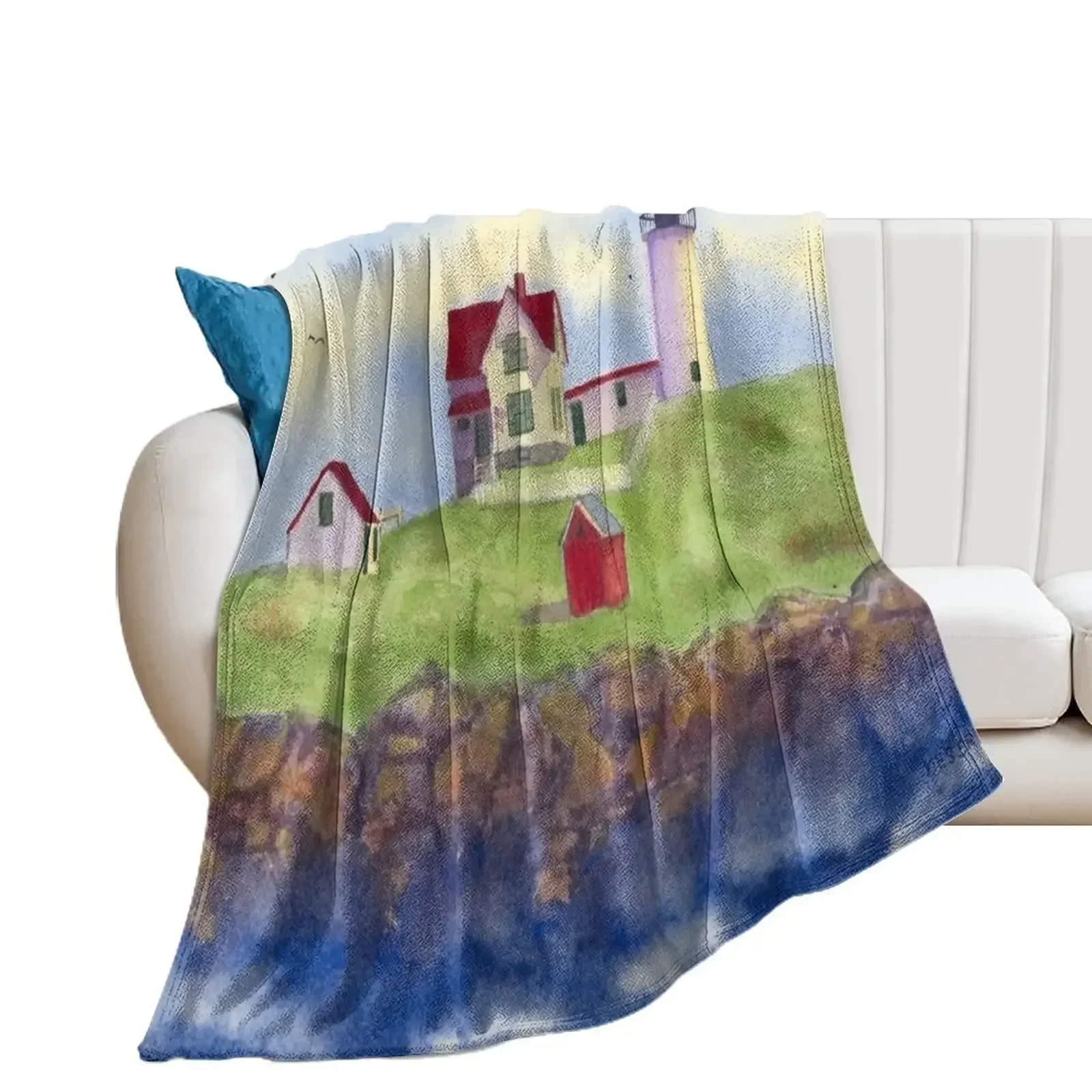 

Nubble Lighthouse Cape Neddick York Maine Throw Blanket Cute Plaid Summer For Sofa Thin Blankets