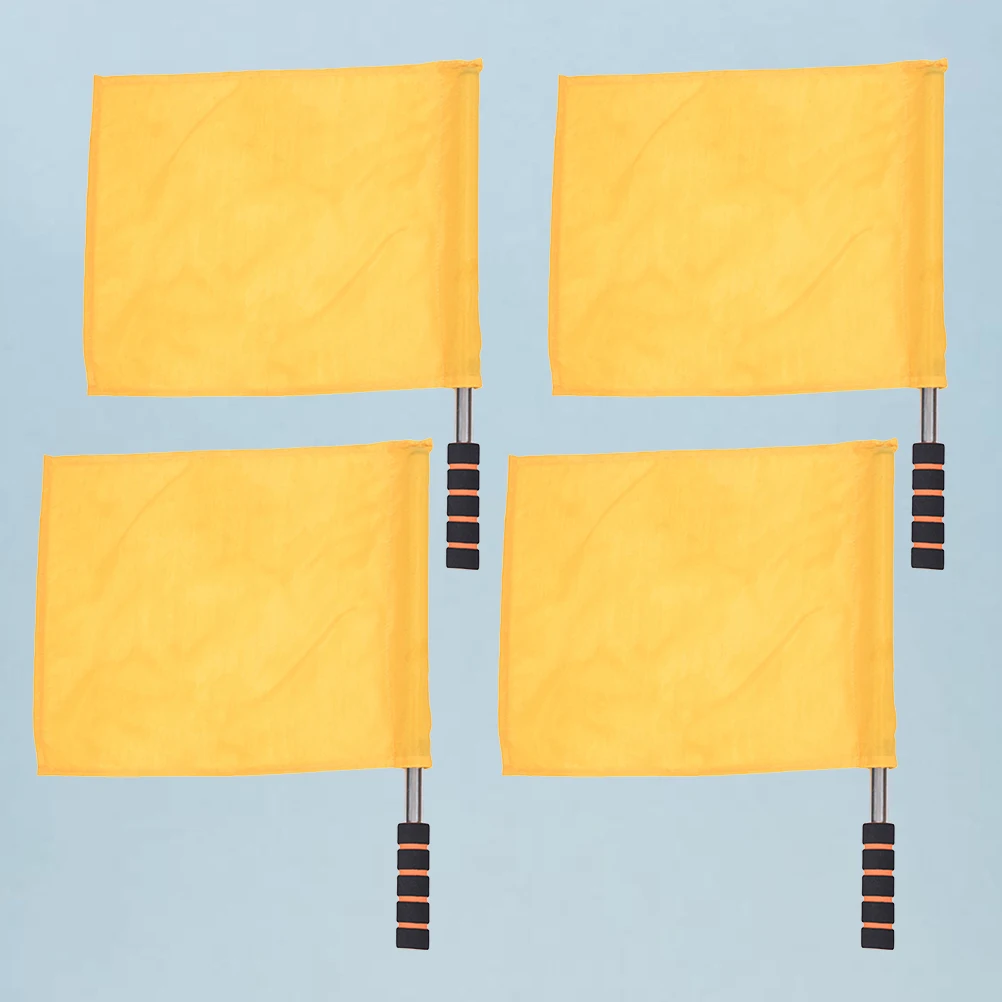 

4pcs Sports Referee Stainless Steel Poles Durable Waving Commanding Flags Yellow Lightweight Hand Signal Flags For Football