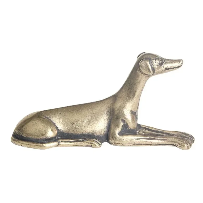 Vintage Copper Lying Dog 12 Zodiac Figurines Desktop Ornament Decoration Retro Brass Dog Home Craft Decor