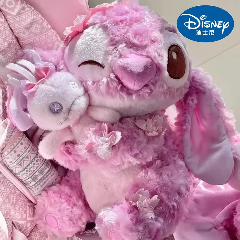 

Disney Kawaii Stitch Роза Бархат Розовая Сакура Плюшевая игрушка Кукла Подушка Мягкое чучело Коллекционное из фильмов и ТВ Подарок для девочек